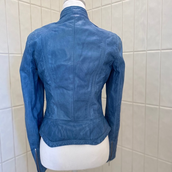 **UNIQUE** Danier Moto Jacket - Genuine Leather - Dusty Blue - Rare Lining -XXS - Picture 5 of 12
